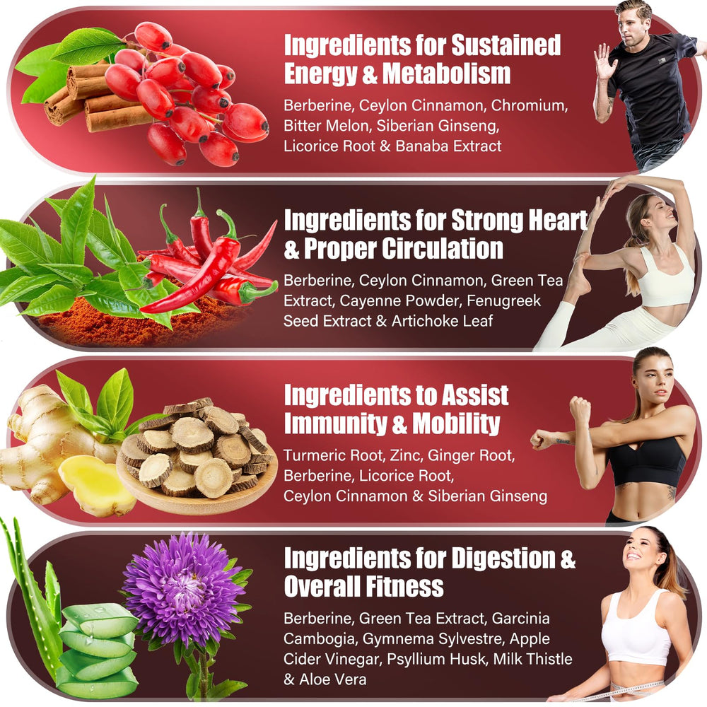 Ingredients: berberine, cinnamon, green tea extract, Garcinia cambogia in capsule