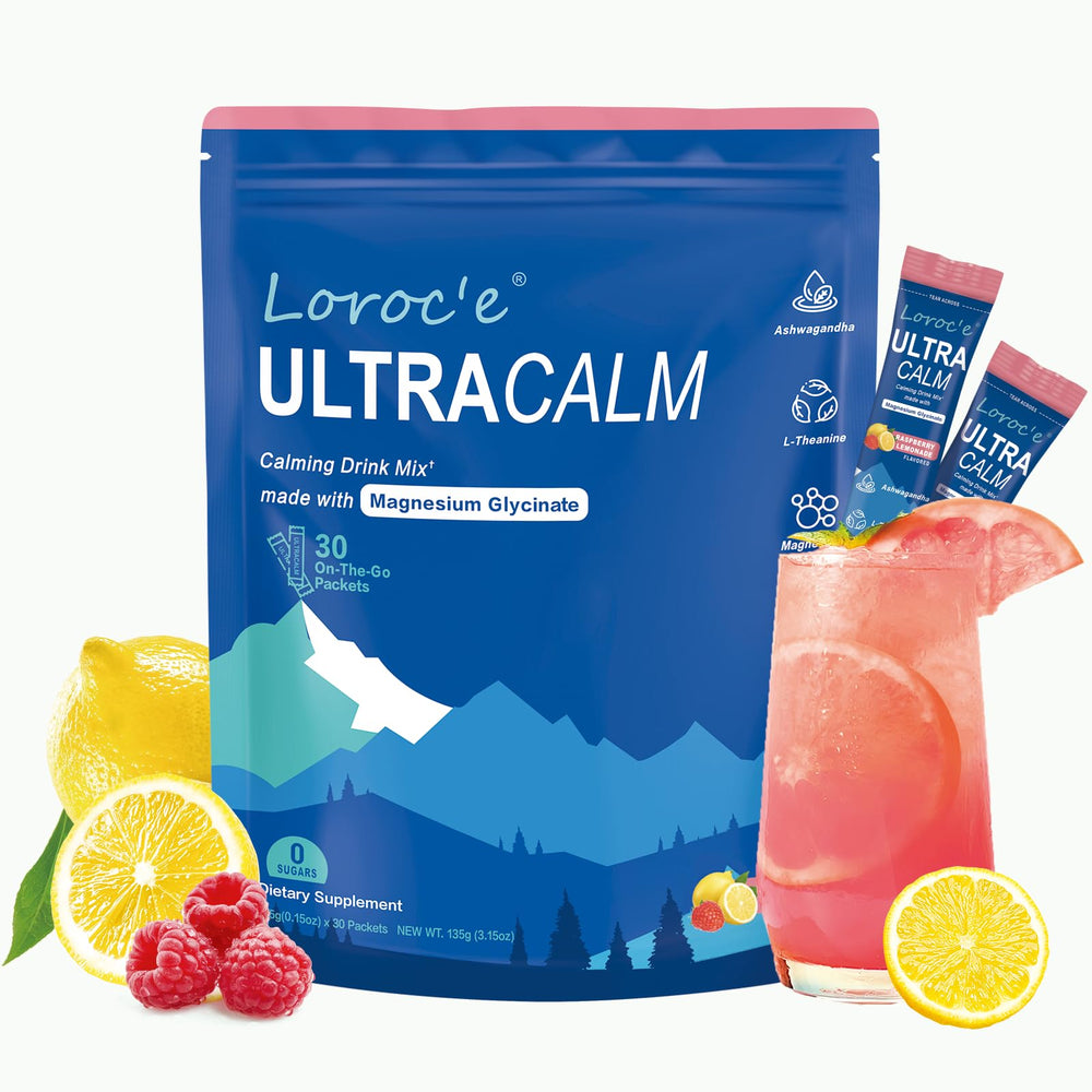 Canister of Loroc'e UltraCalm Raspberry Lemonade drink mix