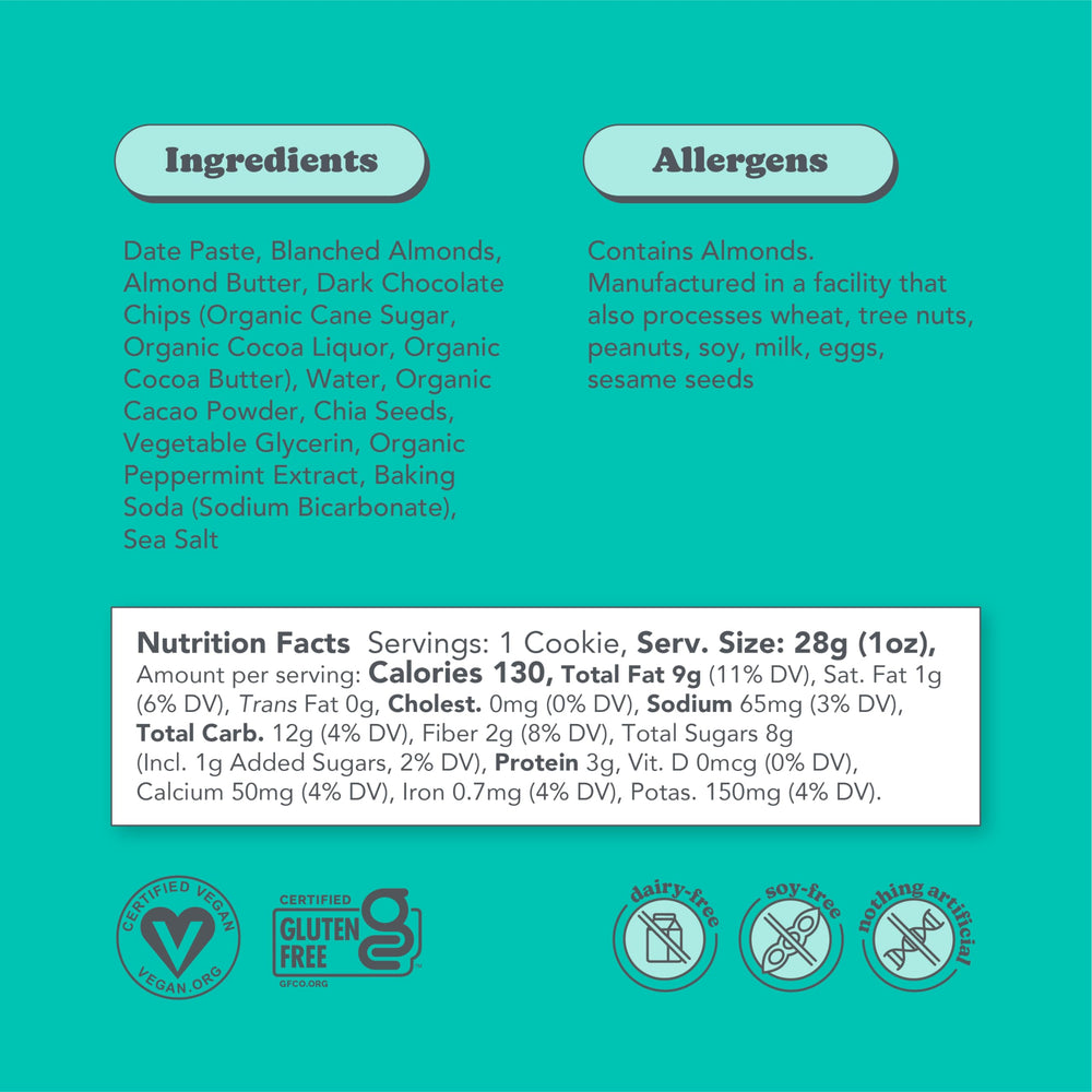 Love + Chew mini cookies mint cacao brownie closeup chewy texture and mint flavor