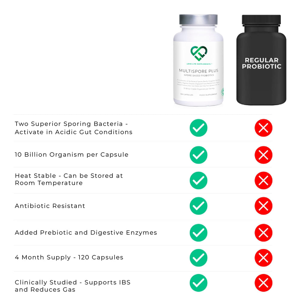 Love Life Supplements MultiSpore Plus Digezyme blend highlights enzyme support for digestion.