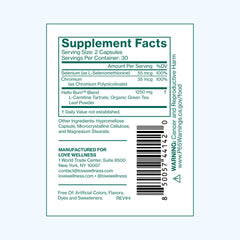 Product packaging and Love Wellness branding on white background