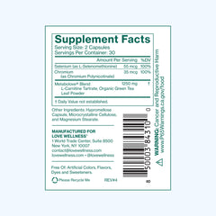60 count Love Wellness Metabolove bottle on display