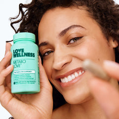 Love Wellness Metabolove daily routine use shown alongside breakfast.