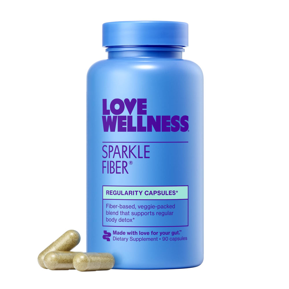 Love Wellness Sparkle Fiber hero shot with product packaging