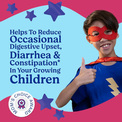 Close-up of Lovebug Kids Probiotic Gummies showing strawberry flavor chewables