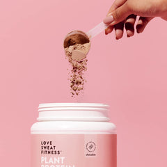 Love Sweat Fitness chocolate packaging front reflects gluten-free, vegan, Non-GMO status.