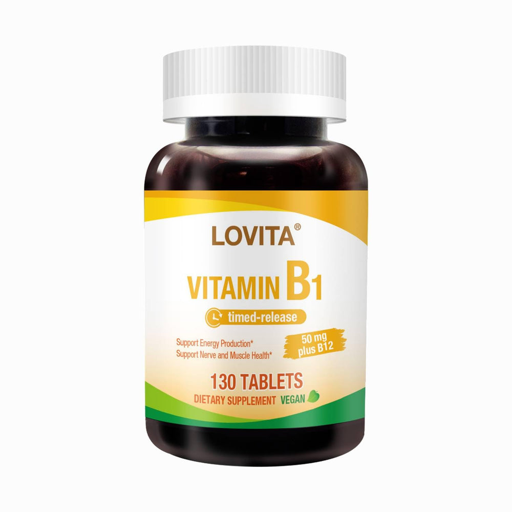Bottle of LOVITA Vitamin B1 50mg Timed Release tablets