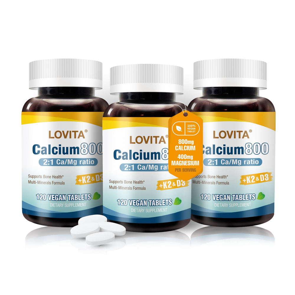 Front view of LOVITA Calcium Citrate bottle with 360 vegan tablets