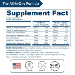 Supplement facts highlighting 800 mg calcium and 400 mg magnesium per serving