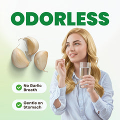 Close-up of 60 vegan garlic capsules