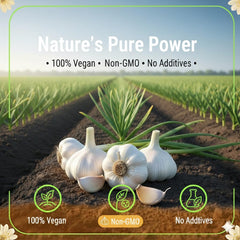 Non-GMO and gluten-free label on Lovita garlic supplement