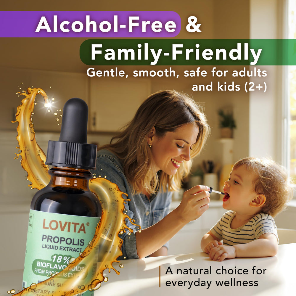 Alcohol-free propolis drops in a glass bottle