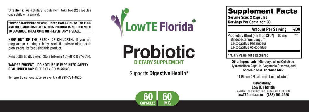 Label showing probiotic strains Lactobacillus Acidophilus, Lactobacillus Rhamnosus & Bifidobacterium Longum