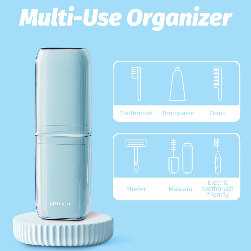 Multi-use organizer for toothbrush, makeup, skincare in blue