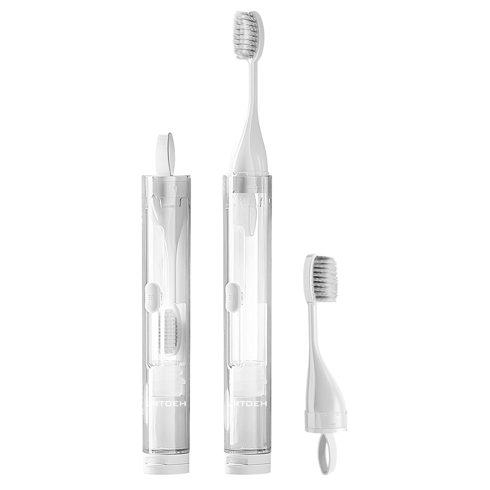 LRTOEH Travel Toothbrush with built-in toothpaste container in white