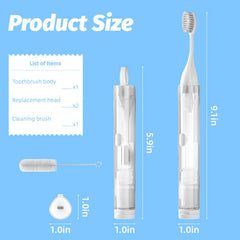 Foldable travel toothbrush measuring 5.9 inches when folded