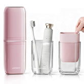 LRTOEH 4-in-1 toothbrush travel cup case in pink, compact and portable