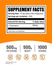 L-Tryptophan powder 500 mg per serving in a 500 g pack