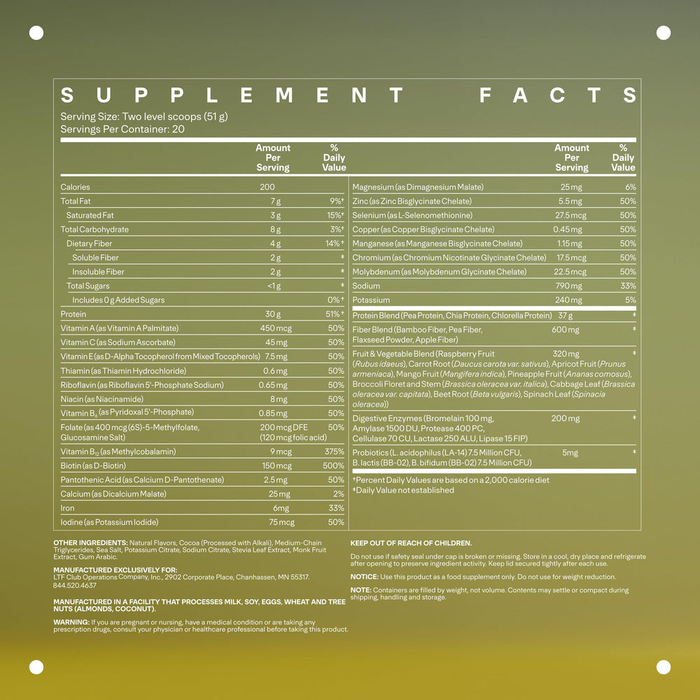 30g dairy-free plant-based protein from pea, chia and chlorella