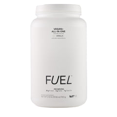 LTH Fuel Vegan All-in-One vanilla bottle shows 30g plant protein for meals