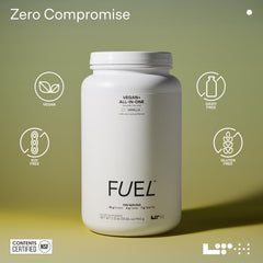 LTH Fuel Vegan All-in-One vanilla vitamin minerals label emphasizes energy support