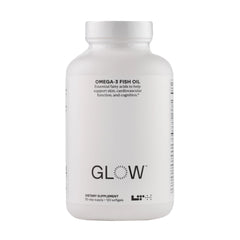 Front view of LTH Glow Omega-3 Fish Oil bottle