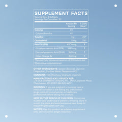 Bottle label showing 600 mg DHA & EPA per capsule