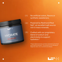 LTH Hydrate ingredients bowl highlighting plant-based electrolyte blend.