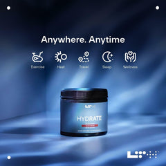 LTH Hydrate ingredients graphic shows gluten-free, dairy-free, non-GMO formula