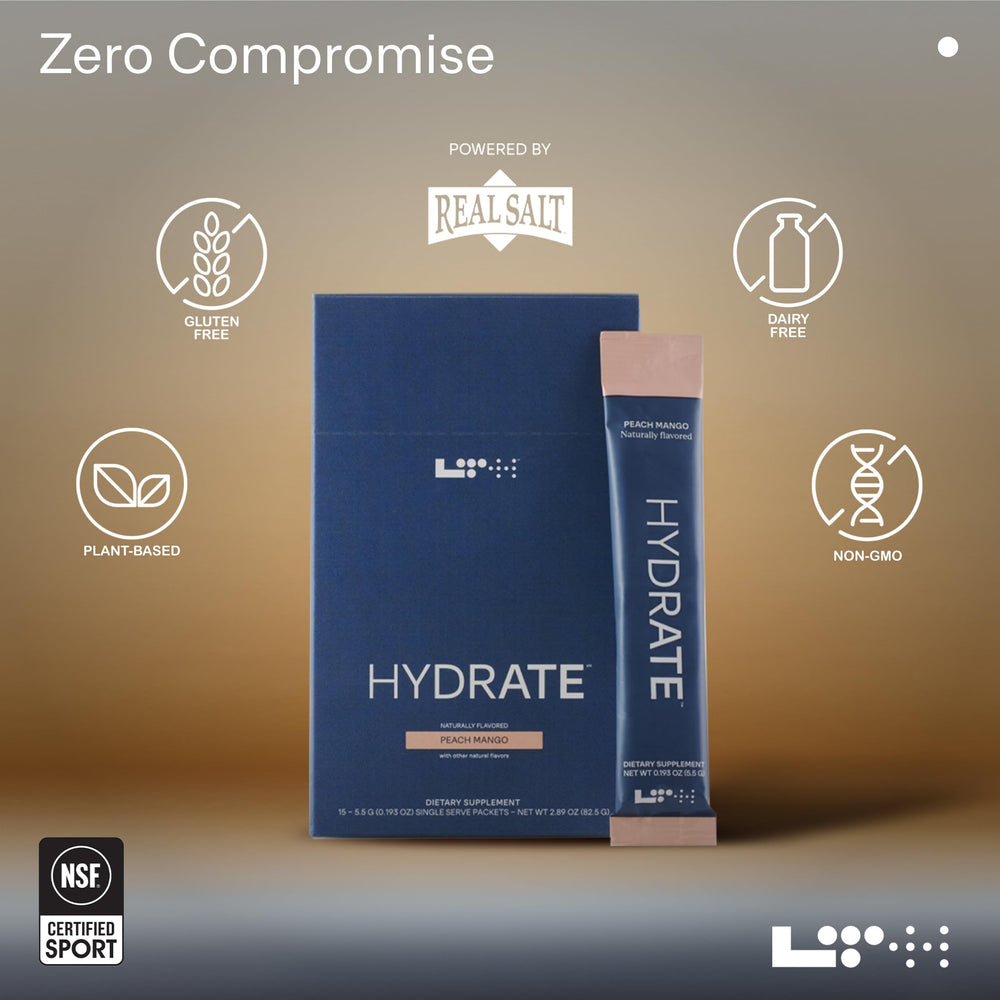 LTH Hydrate Peach Mango plant-based electrolyte ingredients close-up