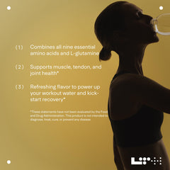 Measuring scoop with powder next to the bottle