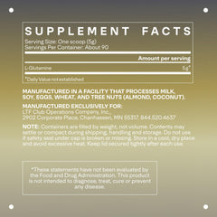 Close-up of L-Glutamine powder scoop