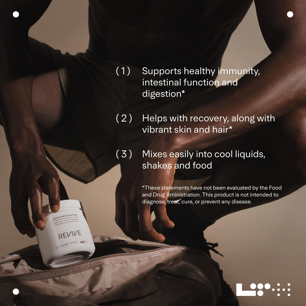 Digestive health and immune support concept with colostrum powder