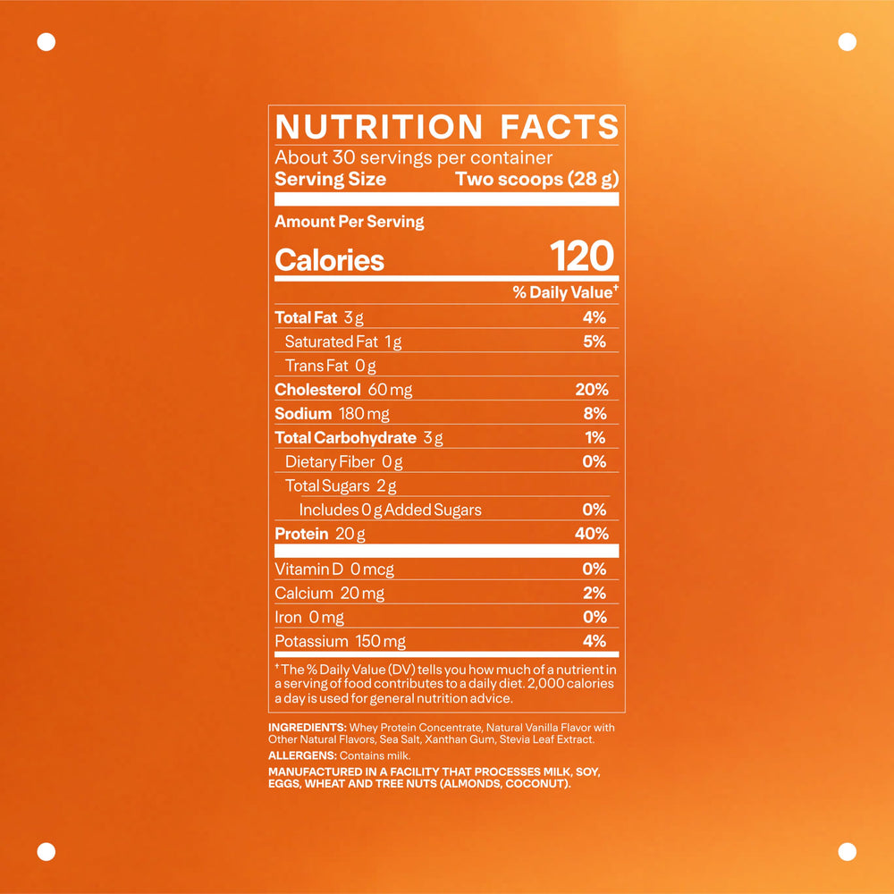 LTH Whey Protein Vanilla 930g back view and nutrition label