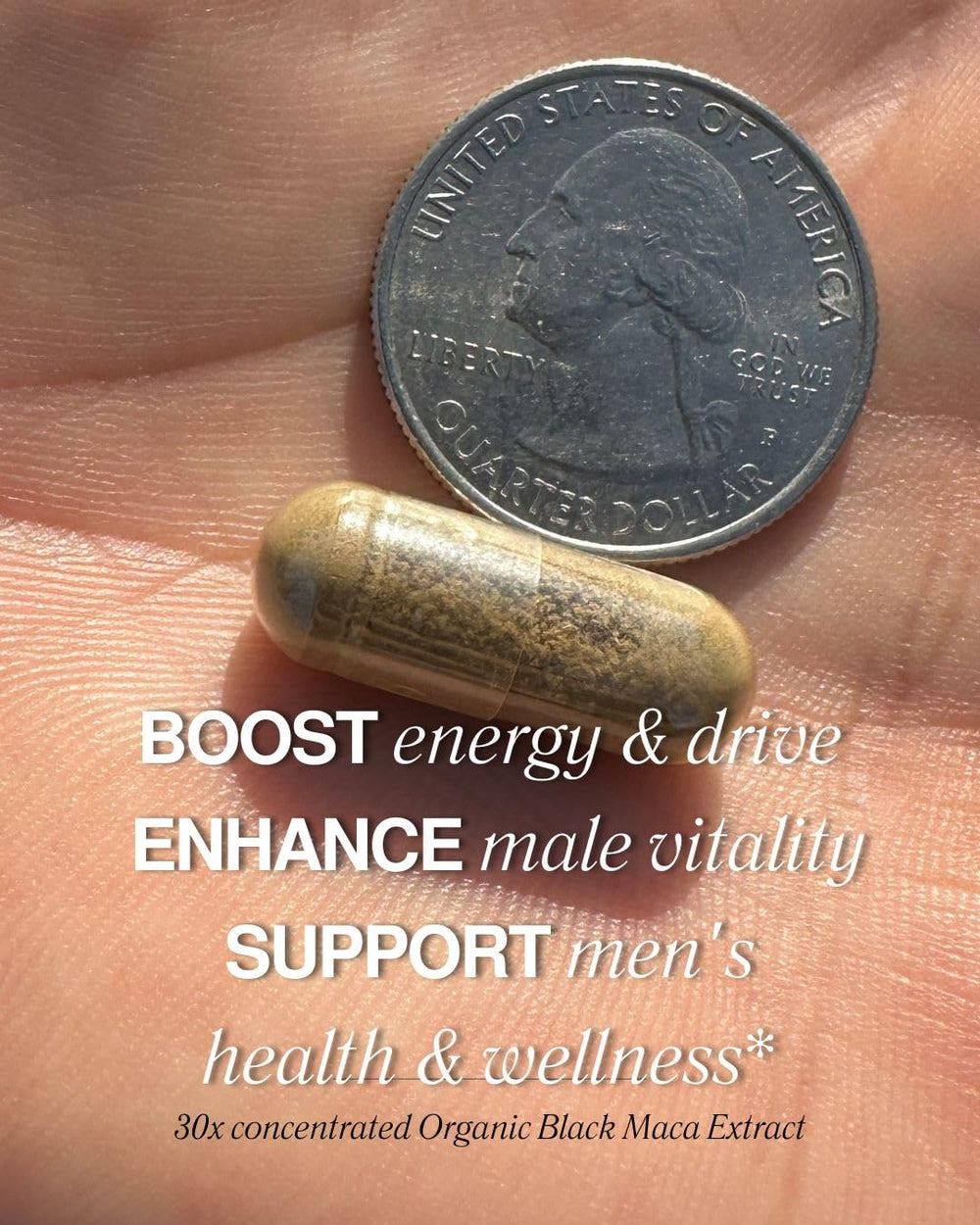 Non-GMO Organic Maca Root and Ashwagandha ingredients on label