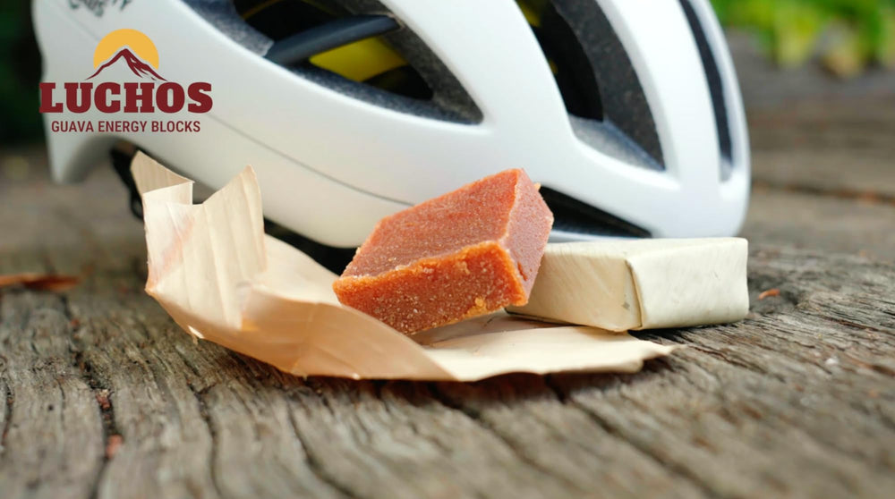 On-the-go lifestyle shot with LUCHOS energy blocks during outdoor activity
