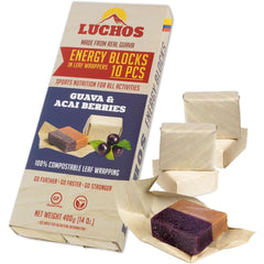 Packaging image showing LUCHOS Energy Blocks Guava & Acai Berry 10x400 g