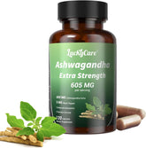 Luckycare Ashwagandha 600mg capsules bottle on white background