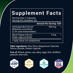 Close-up of Luckycare Ashwagandha 600mg label