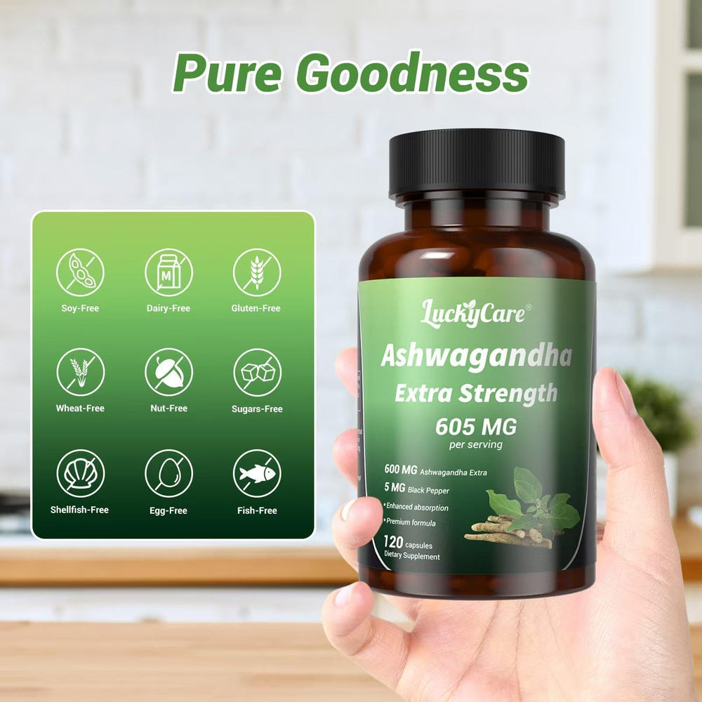 Product information panel for Luckycare Ashwagandha 600mg
