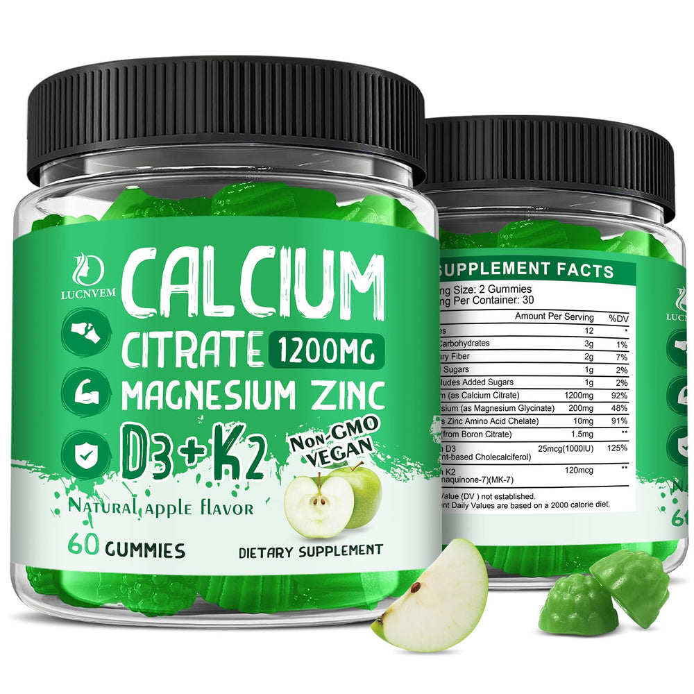 LUCNVEM 2-pack calcium citrate gummies packaging with apple flavor