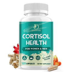 LUCNVEM Cortisol Support bottle and capsules on white background