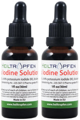 Close-up: Lugol's iodine solution ingredients (iodine and iodide) in demineralized water