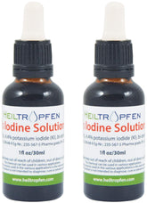 Two bottles of Lugol's iodine solution, 2x1 fl oz (2x30 ml), pharmaceutical-grade.