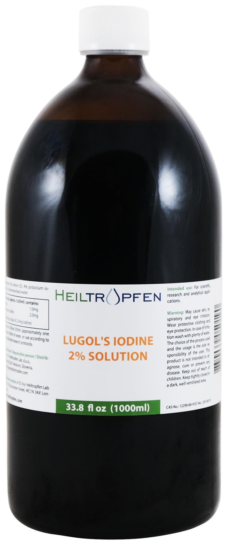 Amber glass bottle of 2% Lugol's iodine solution