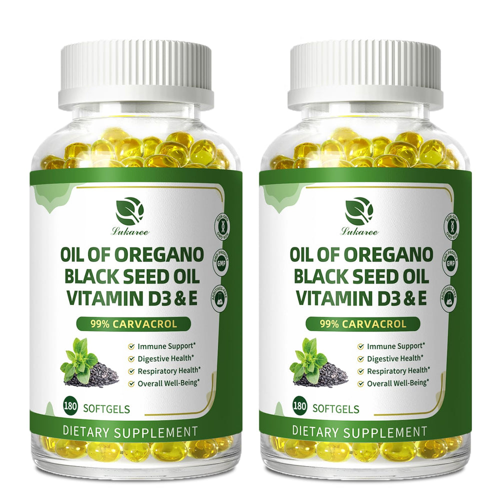Lukaree Organic Oregano Oil Capsules with Black Seed Oil bottle front view