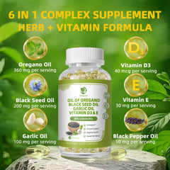 Close-up of Lukaree oregano oil softgel capsules