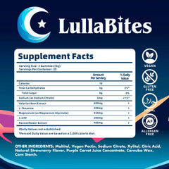 Serving information for LullaBites Sleep Gummies: 30 servings per container