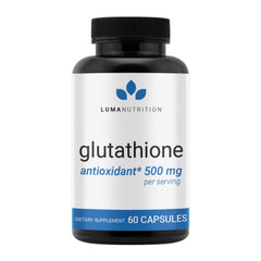 Front view of Luma Nutrition Glutathione 500mg bottle