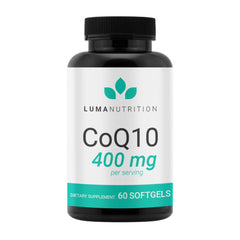 Front label of Luma Nutrition CoQ10 400mg Softgels bottle